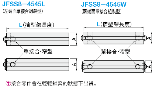 8－45系列（溝槽寬度10ｍｍ）已安裝單接合零件組擠型架　單接合組件型:關聯圖像