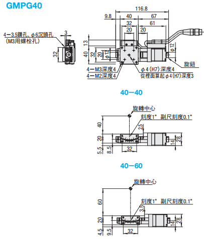 【自動】測角　螺旋齒輪式　－滑台面□40・□60－:關聯圖像