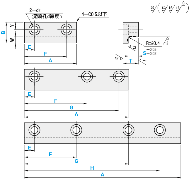 導軌　自由指定型　－無給油銅合金型/全長･螺栓孔間距指定型－:關聯圖像