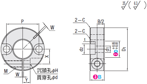 MISUMI 固定環定位環D6到D50 規格圖