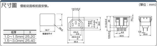 IEC規格　母端插座（嵌入型）／C13：相關圖像