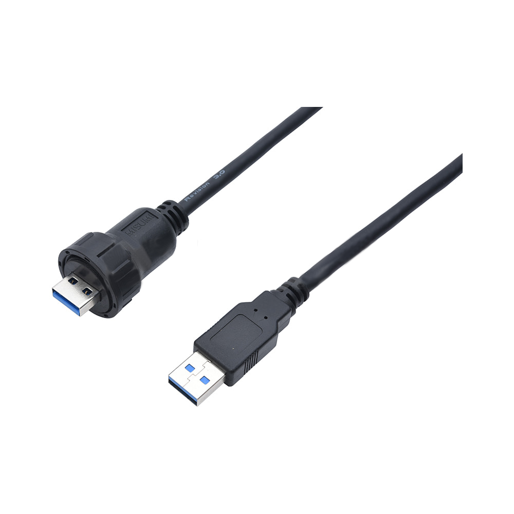 【經濟型】IP65面板安裝型USB3.0(USB2.0相容)轉換接頭附線 開孔尺寸22mm E-U3R65-AMAM-1