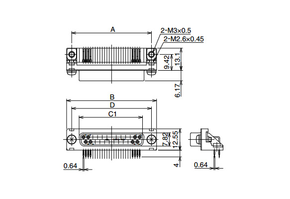 尺寸圖 ※圖為使用RDBD-25S（55） 板安裝部螺絲：M2.6 × 0.45（公制螺絲） 接地零件（基板安裝部）：M3 × 0.5