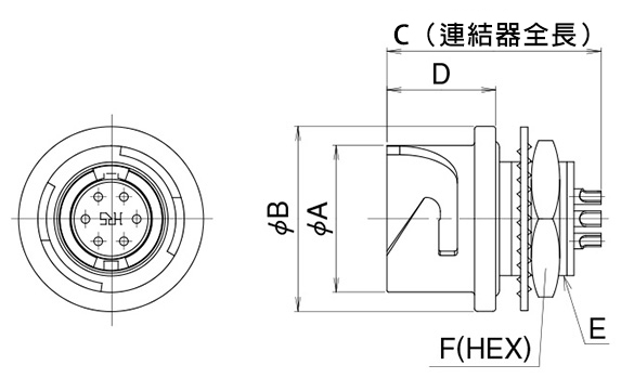 插座/前安裝型/焊接型的尺寸圖