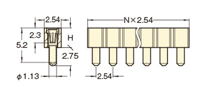 PCT製品 ピンヘッダー/FRS-41 ソケット(丸ピン)2.54mmピッチ ストレート(1列) 外形図06