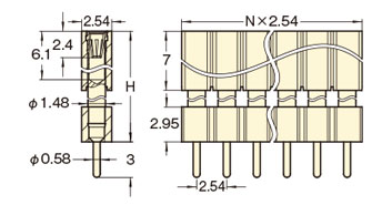 PCT製品 ピンヘッダー/FRS-41 ソケット(丸ピン)2.54mmピッチ ストレート(1列) 外形図09