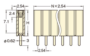 PCT製品 ピンヘッダー/FRS-41 ソケット(丸ピン)2.54mmピッチ ストレート(1列) 外形図10