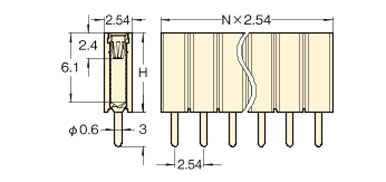 PCT製品 ピンヘッダー/FRS41-F ソケット(丸ピン)2.54mmピッチ ストレート(1列) 外形図08