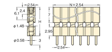 PCT製品 ピンヘッダー/FRS41-F ソケット(丸ピン)2.54mmピッチ ストレート(1列) 外形図09