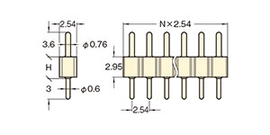 PCT製品 ピンヘッダー/PRS-41 ピン(丸ピン)2.54mmピッチ ストレート(1列) 外形図07