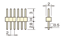 ナイロン ピンヘッダー/PSS-21 ピン(角ピン)2.00mmピッチ ストレート(1列) 外形図01