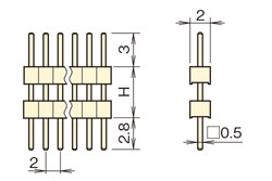 ナイロン ピンヘッダー/PSS-21 ピン(角ピン)2.00mmピッチ ストレート(1列) 外形図02