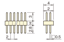 ナイロン ピンヘッダー/PSS-22 ピン(角ピン)2.00mmピッチ ストレート(2列) 外形図01