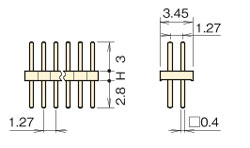 ナイロン ピンヘッダー/PSS-72  ピン(角ピン)1.27mmピッチ ストレート(2列) 外形図01