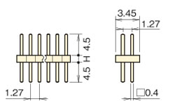 ナイロン ピンヘッダー/PSS-72  ピン(角ピン)1.27mmピッチ ストレート(2列) 外形図03