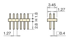 ナイロン ピンヘッダー/PSS-72  ピン(角ピン)1.27mmピッチ ストレート(2列) 外形図05