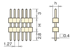 ナイロン製品 ピンヘッダー/PSS-71 ピン(角ピン)1.27mmピッチ ストレート(1列) 外形図2