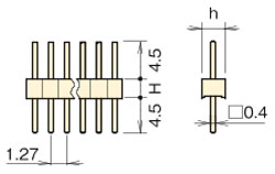 ナイロン製品 ピンヘッダー/PSS-71 ピン(角ピン)1.27mmピッチ ストレート(1列) 外形図3