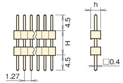 ナイロン製品 ピンヘッダー/PSS-71 ピン(角ピン)1.27mmピッチ ストレート(1列) 外形図4