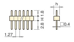 ナイロン製品 ピンヘッダー/PSS-71 ピン(角ピン)1.27mmピッチ ストレート(1列) 外形図5