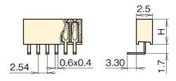 ピンヘッダー/FSR-41 ソケット(角ピン)2.54mmピッチ ライトアングル(1列) 外形図1