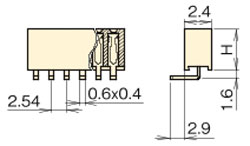 ピンヘッダー/FSR-41 ソケット(角ピン)2.54mmピッチ ライトアングル(1列) 外形図2