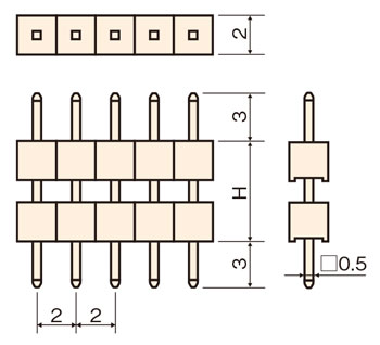 段重ね端子(固定型)/MTS ピン(角ピン) 2.00mmピッチ ストレート(1列) 外形図02