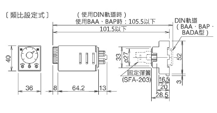 GT3系列 多功能計時器 GT3A-4、-5、-6型（11針式）共通（SR3P-05B型插座）尺寸圖
