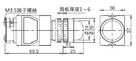 φ22 TW系列指示燈 APW2 額定使用電壓DC110V 、AC380V以上時尺寸圖