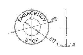 φ30 緊急停止用按鈕開關銘板 尺寸圖