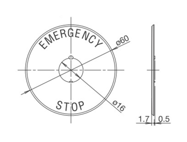 φ16 緊急停止按鈕開關銘板 大型(φ40)按鈕用銘板尺寸圖