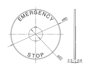 φ22 緊急停止按鈕開關 銘板 大型(φ40)按鈕用銘板尺寸圖