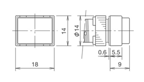 φ12 A2系列 小型控制元件用顯示燈 長方型(TOP)尺寸圖