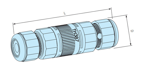 THB387系列 插頭式 防水中繼連結器尺寸圖。