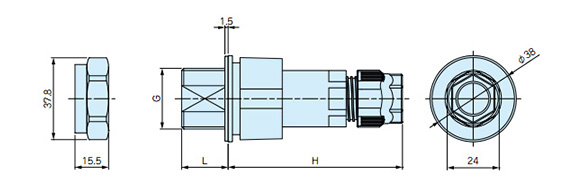 THB406型 板裝防水連結器尺寸圖。