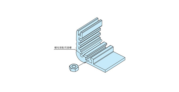 上蓋部與下蓋（框架寬度140mm）設有可裝入M3螺母的螺母滑動用溝槽。