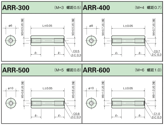 セラミックススペーサー（丸型・両メネジ）/ARR 外形図