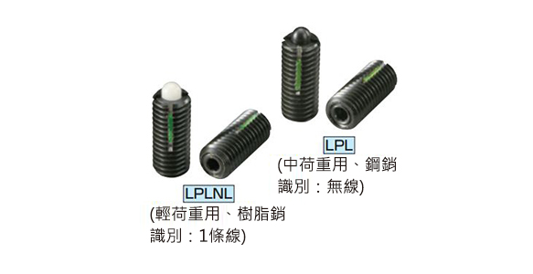 LPL：中荷重用、鋼銷、辨別方式：無線 LPLN：輕荷重用、樹脂銷、辨別方式：1條線