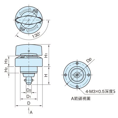 單壓可撓式定位器 旋鈕型（錐度銷） 尺寸圖