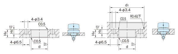單壓可撓式定位器 旋鈕型（錐度銷） 安裝孔加工尺寸