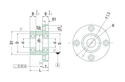 軸承固定座組 嵌入雙軸承直接安裝型 圓型 DCM 尺寸圖1