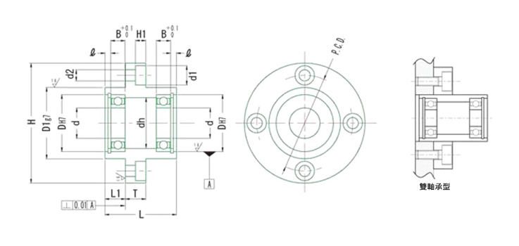 軸承固定座組 附扣環嵌入雙軸承型 圓型 DCIM 尺寸圖