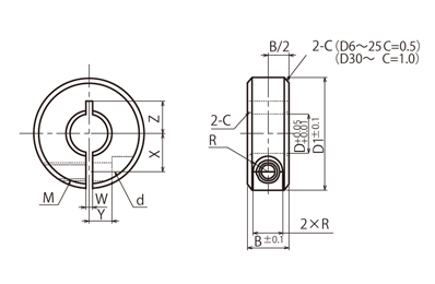 軸環 SSC-SL不鏽鋼開縫型 尺寸圖