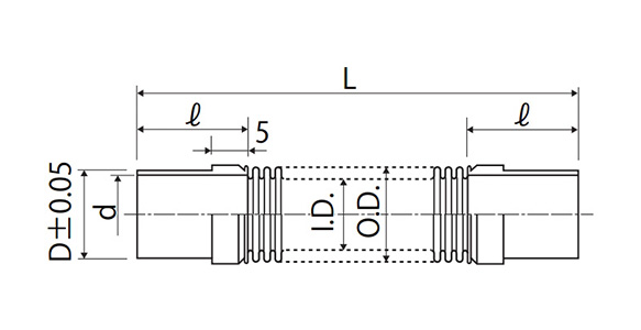 可撓性軟管（軟管末端）的尺寸圖。