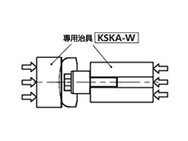 （3）組裝時請使用專用治具KSKA-W。請使用機用老虎鉗或沖壓機等壓入，直到轂的端面接觸到六角螺栓的座面。所需壓入荷重為10-15kN。