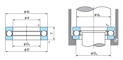 単式スラスト玉軸受 開放型 外形図2