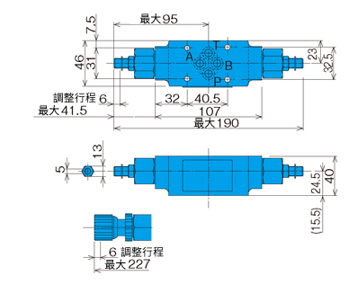 フローレギュレータモジュラーバルブ OCY-G01-W-X/Y-20外形図