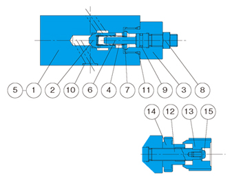 フローレギュレータモジュラーバルブ OCY-G01-P-20断面構造図