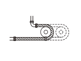 藉由安裝與軟管動作同步的旋轉滾輪，可避免強硬的繞曲。