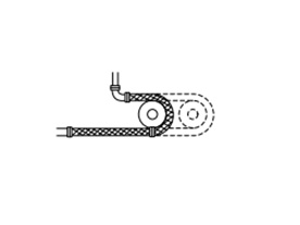 藉由安裝與軟管動作同步的旋轉滾輪，可避免強硬的繞曲。